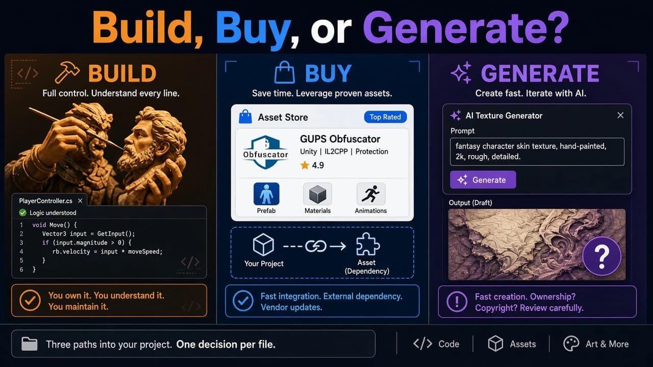 Build, buy, or generate assets and tools?